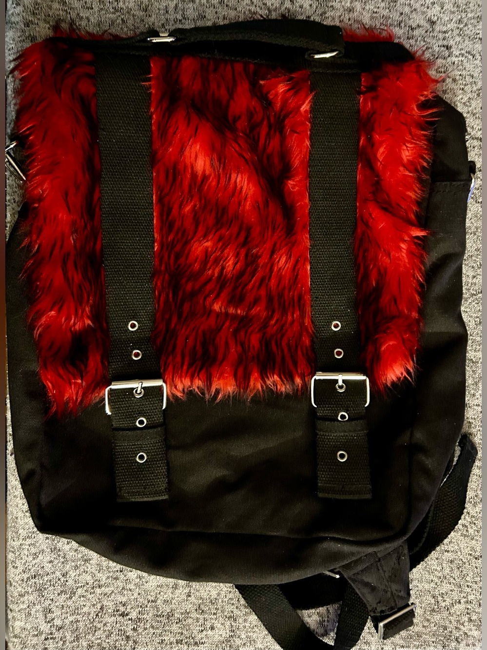 EXTREMELY RARE Tripp NYC Vintage Red Fuzzy Faux-Fur Backpack Y2K